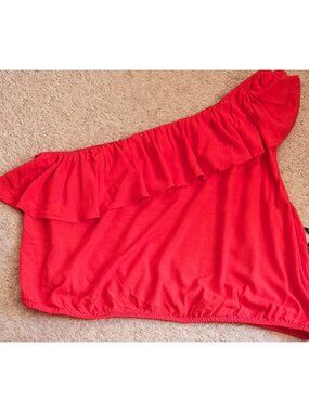 Ava & Viv One Shoulder Ruffle Neckline Crop Stop Size 2X NWT